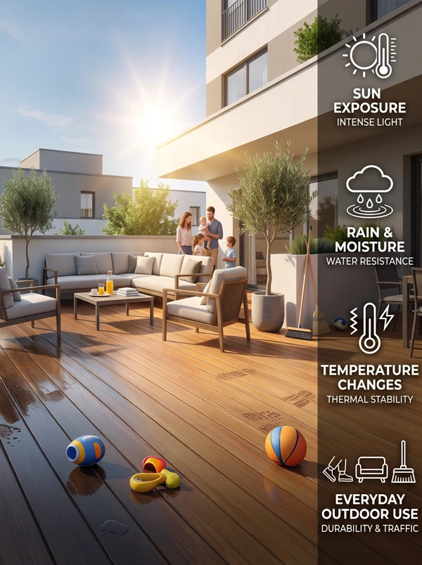 Outdoor flooring exposed to changing outdoor conditions Outdoor flooring exposed to changing outdoor conditions